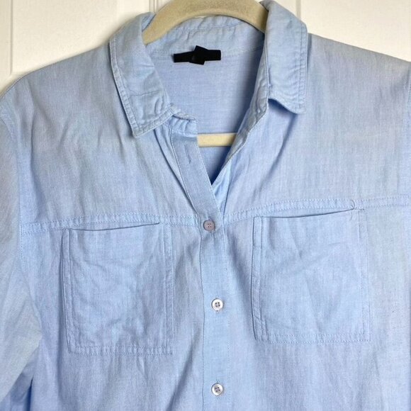 Topshop Chambray Button Down Cotton Blouse Size 8 Casual Layering - Picture 5 of 9